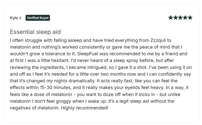 SleepFuel Spray Customer Reviews